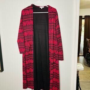 LuLaRoe Pink Black Zigzag Pattern Design Open Front Cardigan Size Small